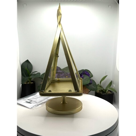 Gold Metal Christmas Tree Display Stand/Candle Holder With Star & Glass Panels - Picture 7 of 7